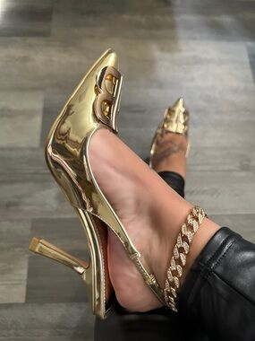 Gold Metallic Pointed Toe Stiletto Heels - Women's Elegant Evening Shoes
